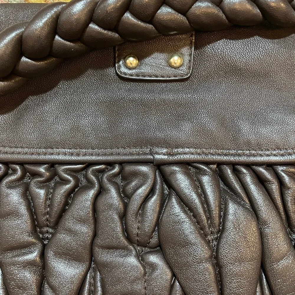 Besso Italian Genuine Leather Chocolate Brown Quilted Shoulder Bag 16”x12”